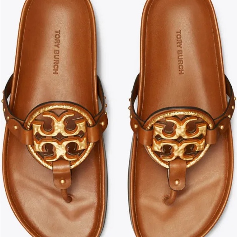 Tory Burch Brown Miller Cloud Gold Detail Sandals